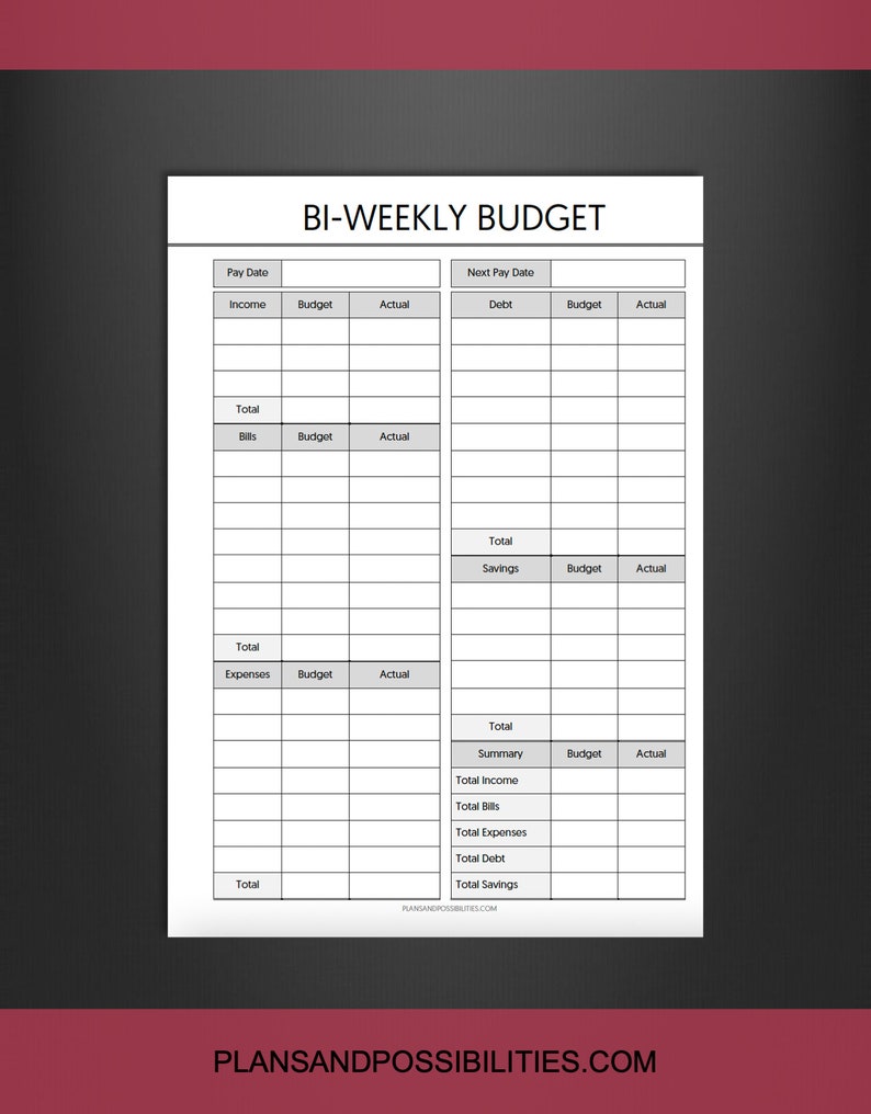 Biweekly Budget Tracker Printable, Biweekly Budget Overview Template ...