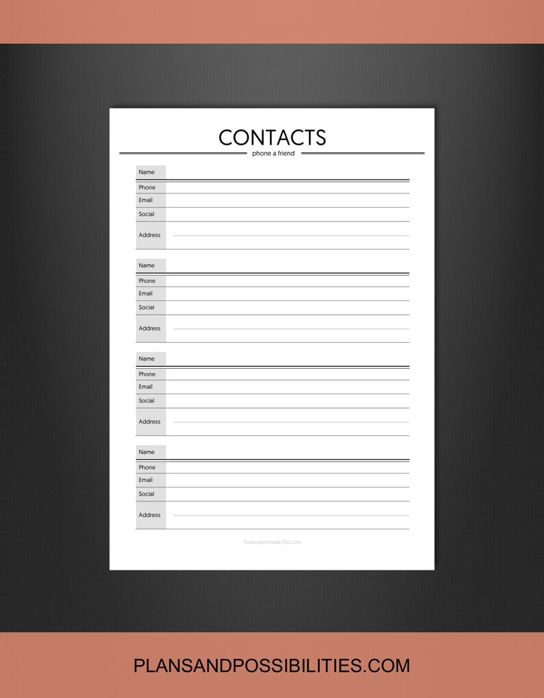 Contact List, Printable Address Book Printable, My Contacts, Printable