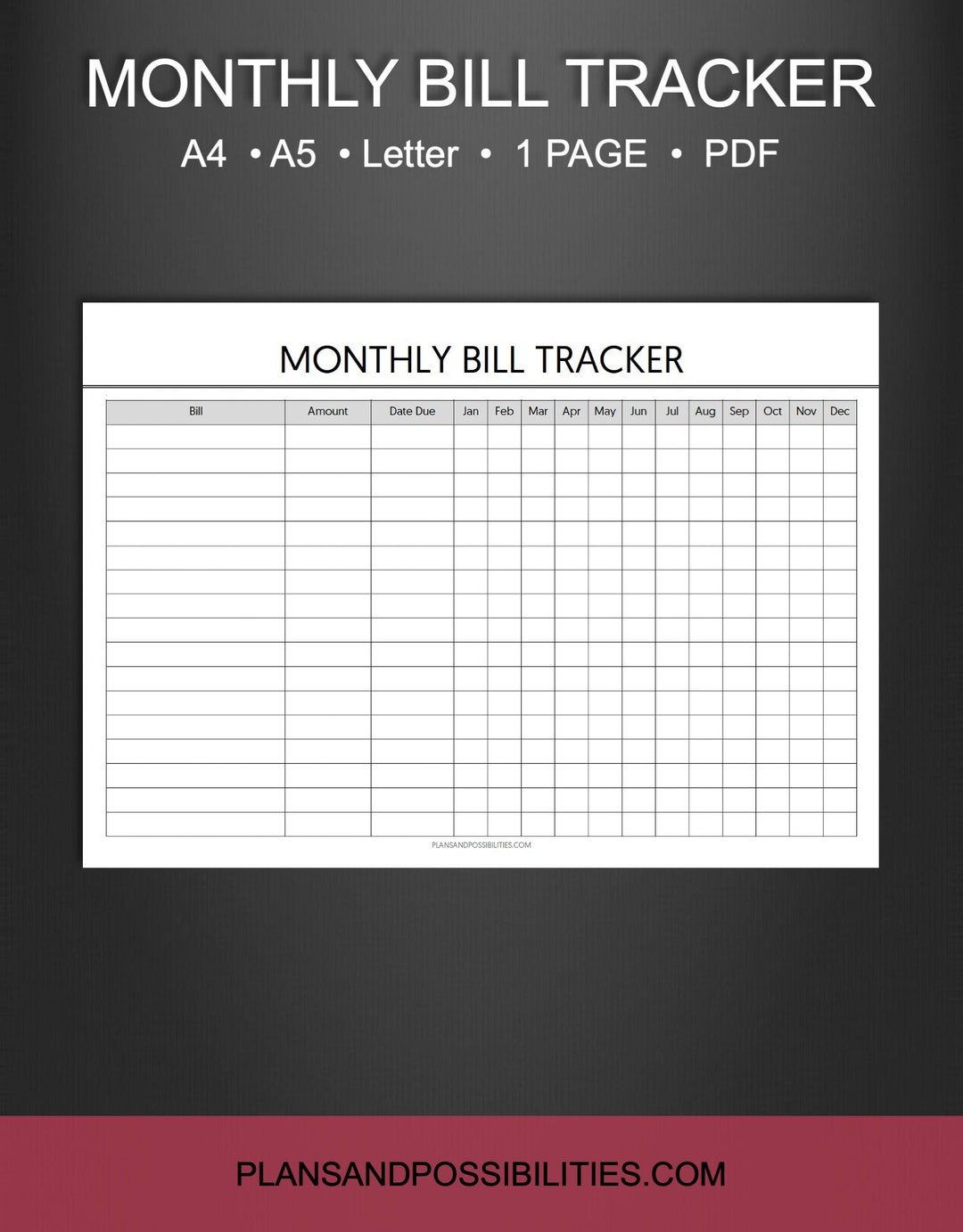 Monthly Bill Tracker Printable Bill Payment Tracker Bill Payment Monthly Bill Tracker Printable Bill Payment Tracker Bill Payment