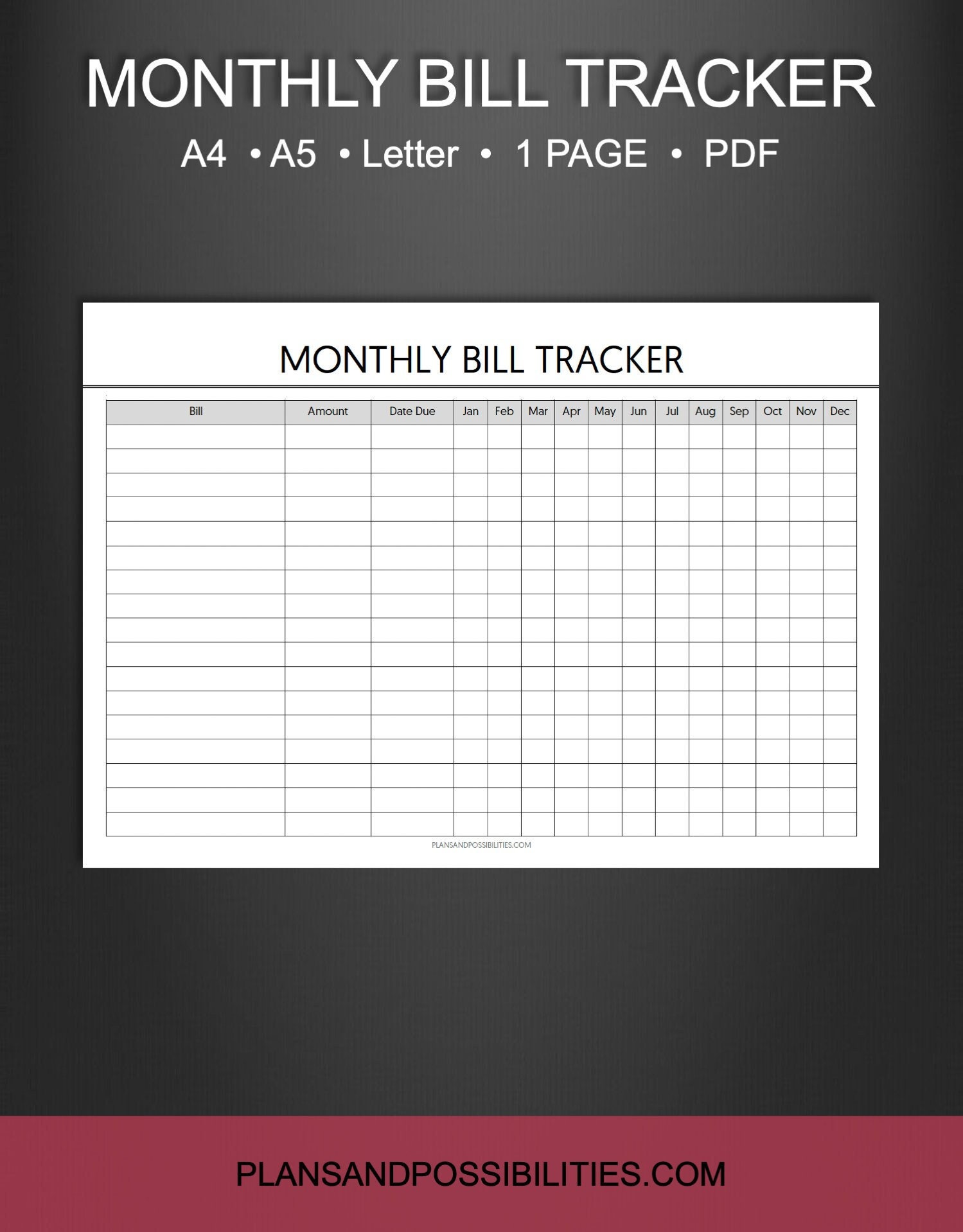 Monthly Bill Tracker Printable, Bill Payment Tracker, Bill Payment ...