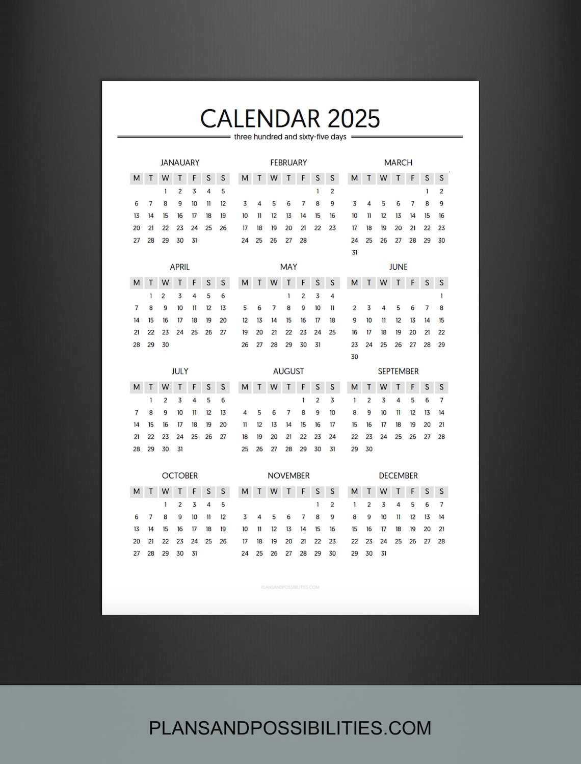 A5 2025 Year Planner Calendar insert Year On One Page | Etsy