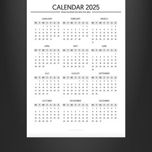 Year on One Page for 2025, A5 Printable 2025 One Page, A5 Calendar ...