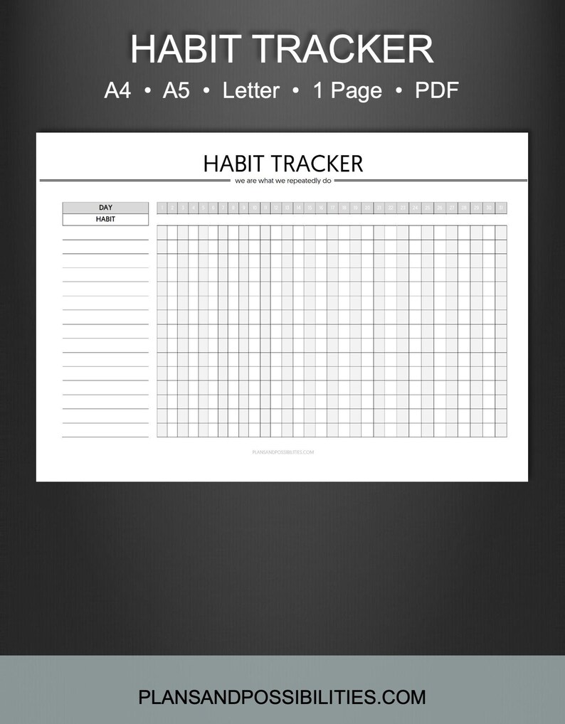 Monthly Habit Tracker Printable Daily Habit Tracker Template Etsy