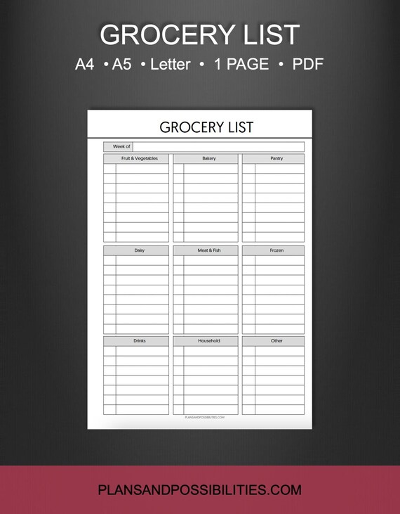 Printable Grocery List With Categories Printable Food | Etsy