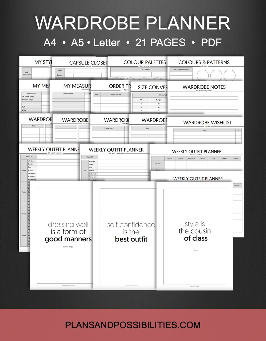 Wardrobe Planner Printable, Fashion Planner, Outfit Planner Printable ...