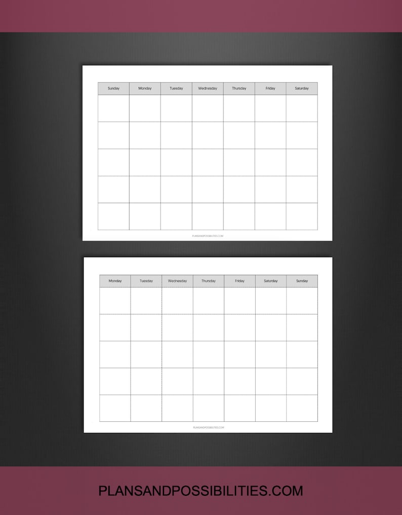 Monthly Blank Calendar Printable 8.5 X 11 Calendar Undated Etsy