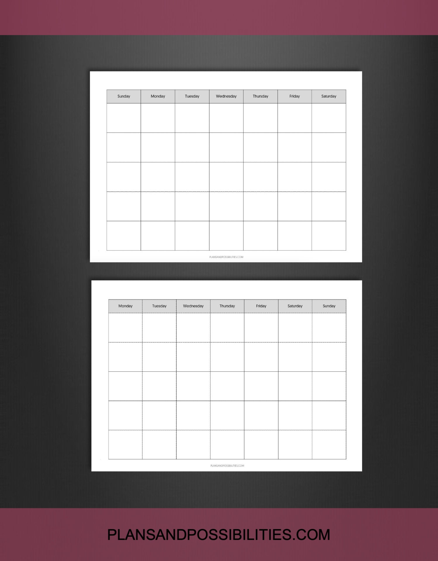 Monthly Blank Calendar Printable, 8.5 X 11 Calendar, Undated Landscape ...