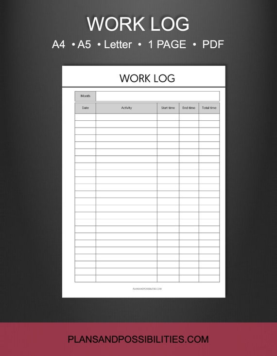 Work Log Printable Work Hour Tracker Employee Schedule Etsy