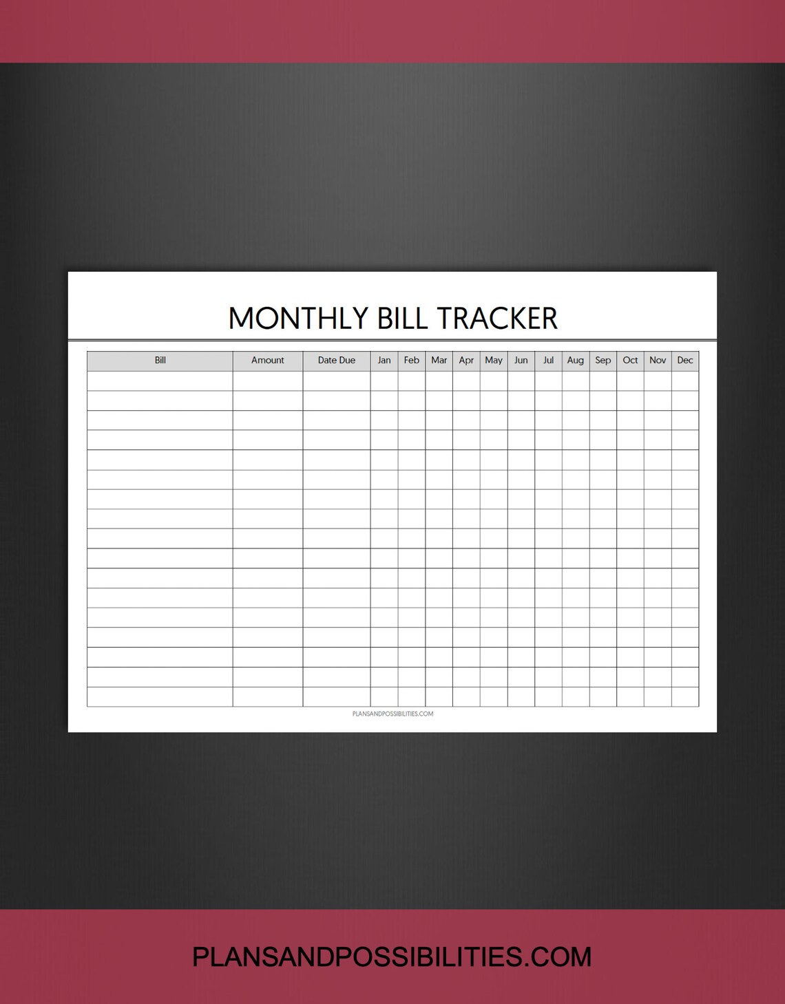 Monthly Bill Tracker Printable, Bill Payment Tracker, Bill Payment ...