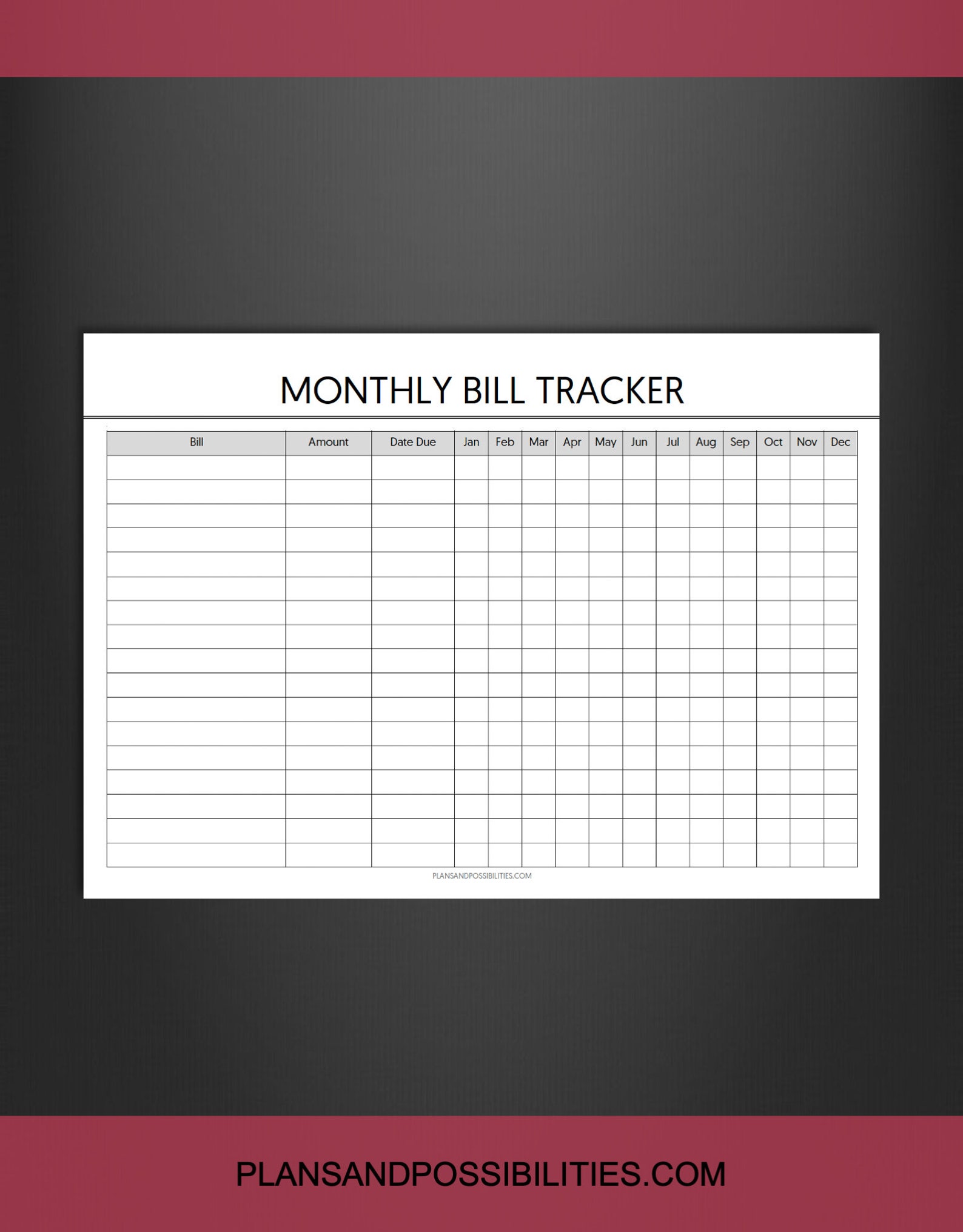 Monthly Bill Tracker Printable, Bill Payment Tracker, Bill Payment ...