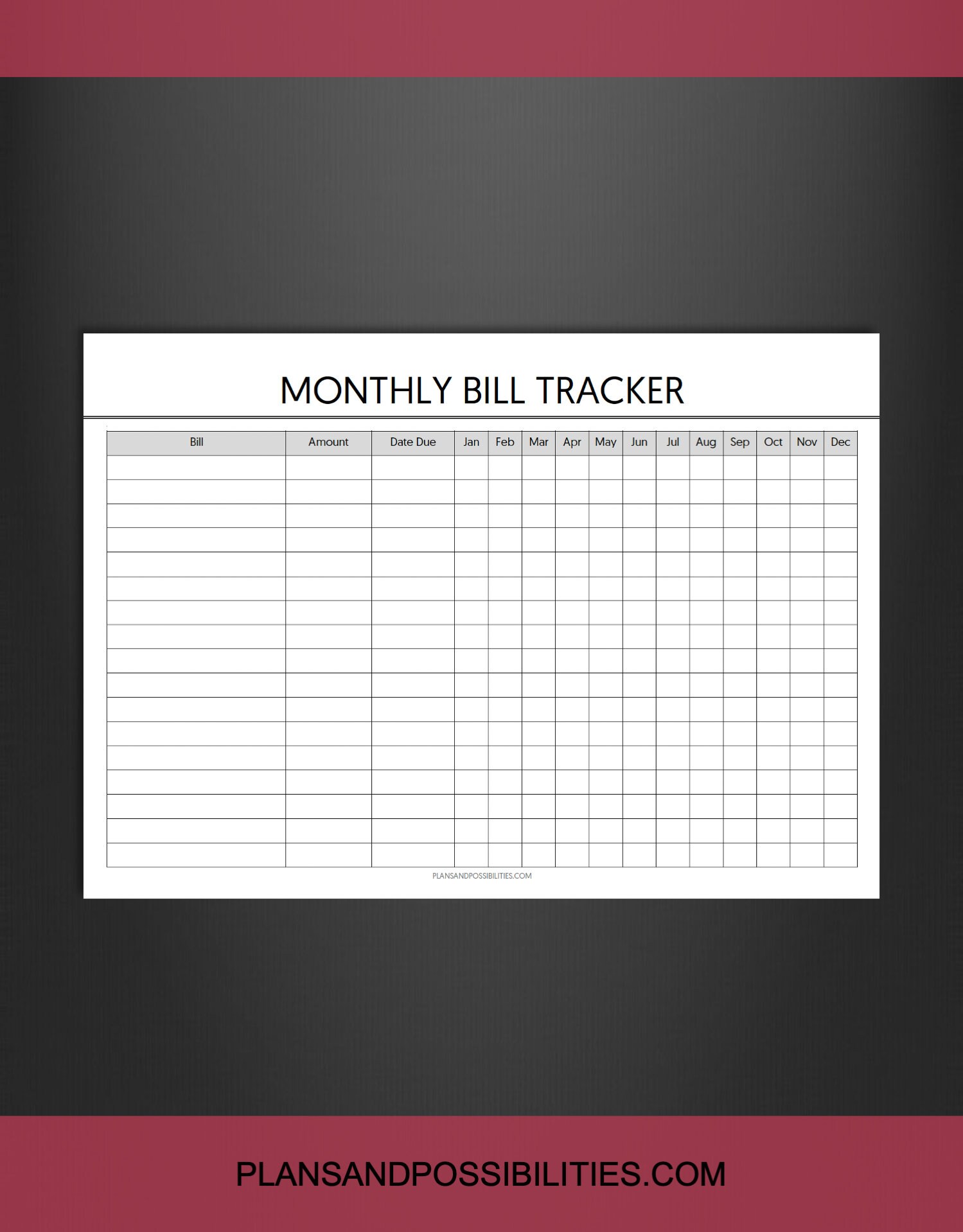 Monthly Bill Tracker Printable, Bill Payment Tracker, Bill Payment ...
