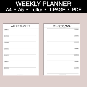 Weekly Planner Printable, Weekly Planner With Notes on One Page, Week ...