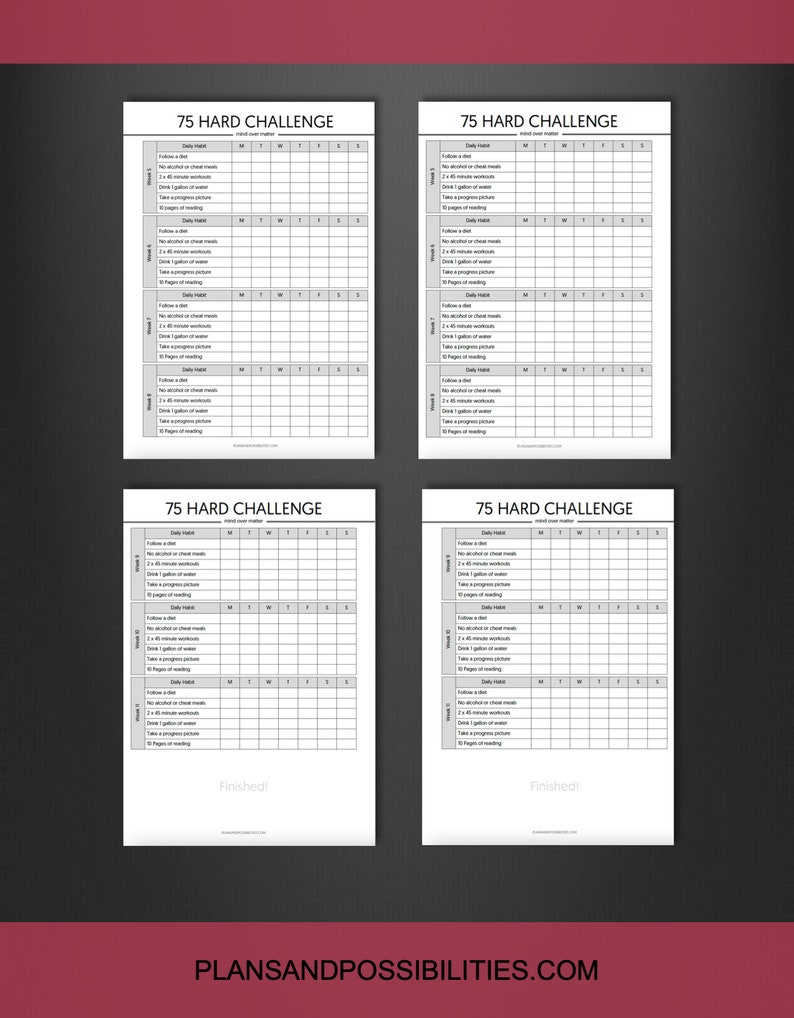 75 Hard Challenge Printable, 75 Hard Printable, 75 Hard Tracker, 75 ...