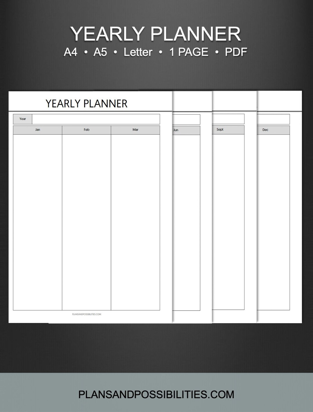 Yearly Overview Vertical, Yearly Calendar on Two Pages Printable ...