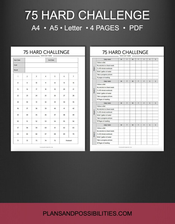 75 Hard Challenge 75 Hard Tracker 75 Hard Printable Weight | Etsy