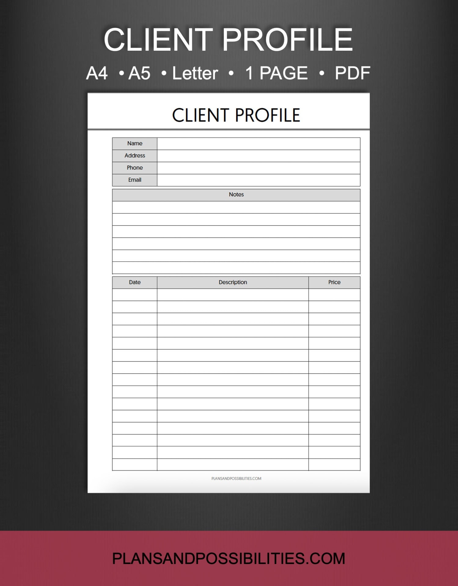 Client Profile Template PDF, Client Information, Customer Log, Client