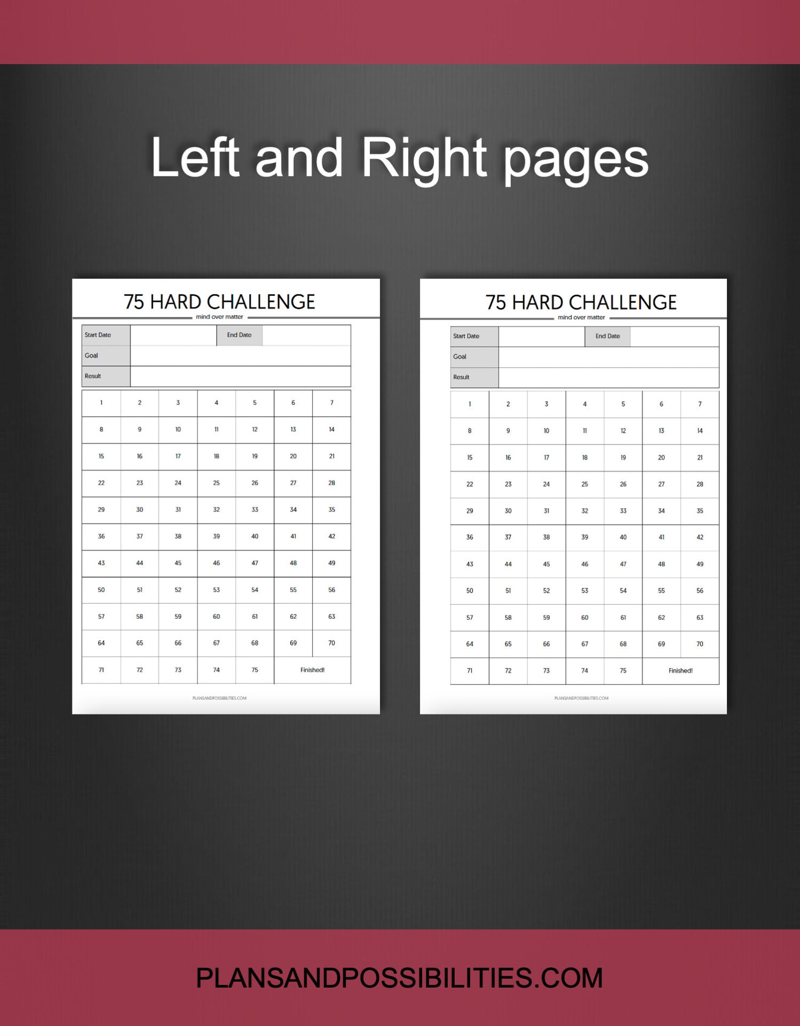 75 Hard Challenge Tracker 75 Day Hard Challenge Printable Etsy