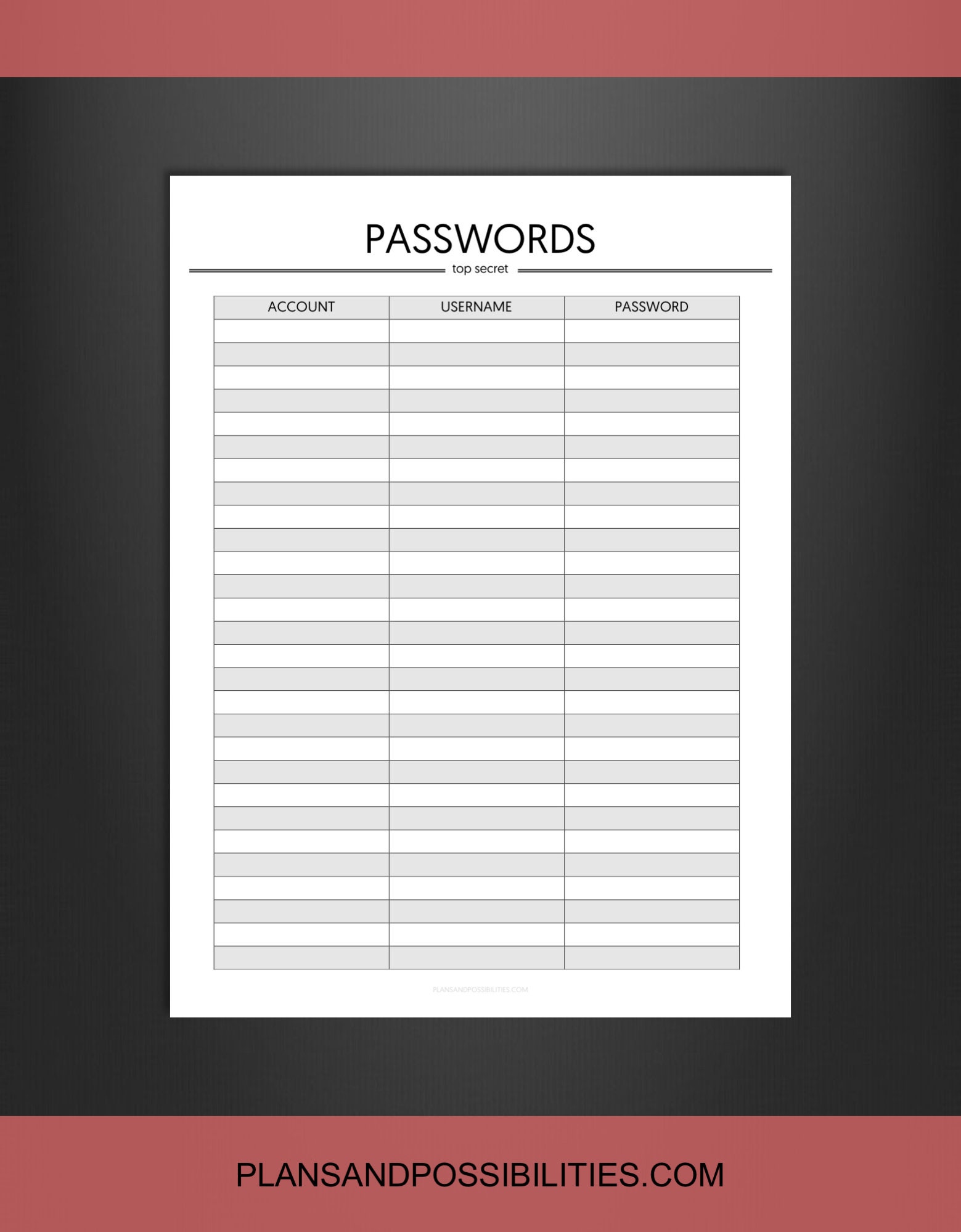 Password Tracker Printable, Password Insert, Username Record, A4, A5 ...