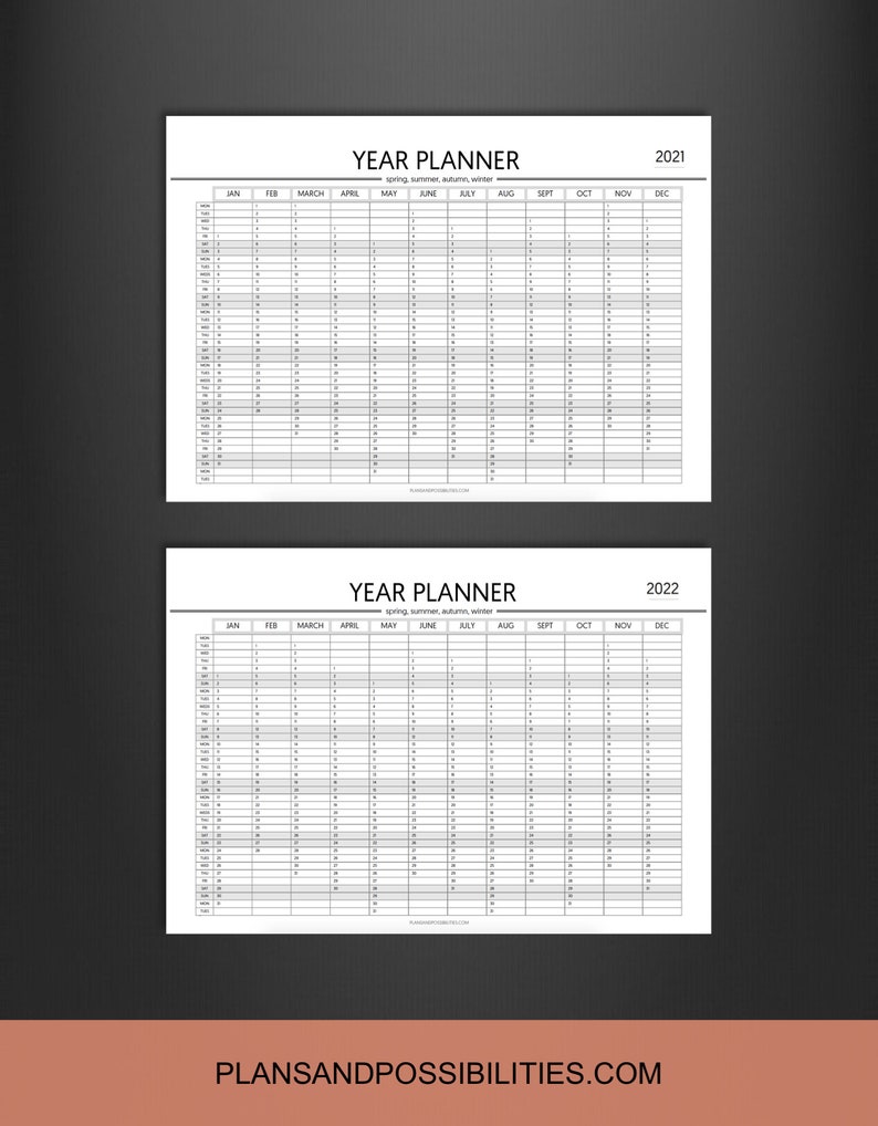 Year Planner Pack, 2021, 2022, 2023, 2025, 2025, Calendar Pack, Yearly