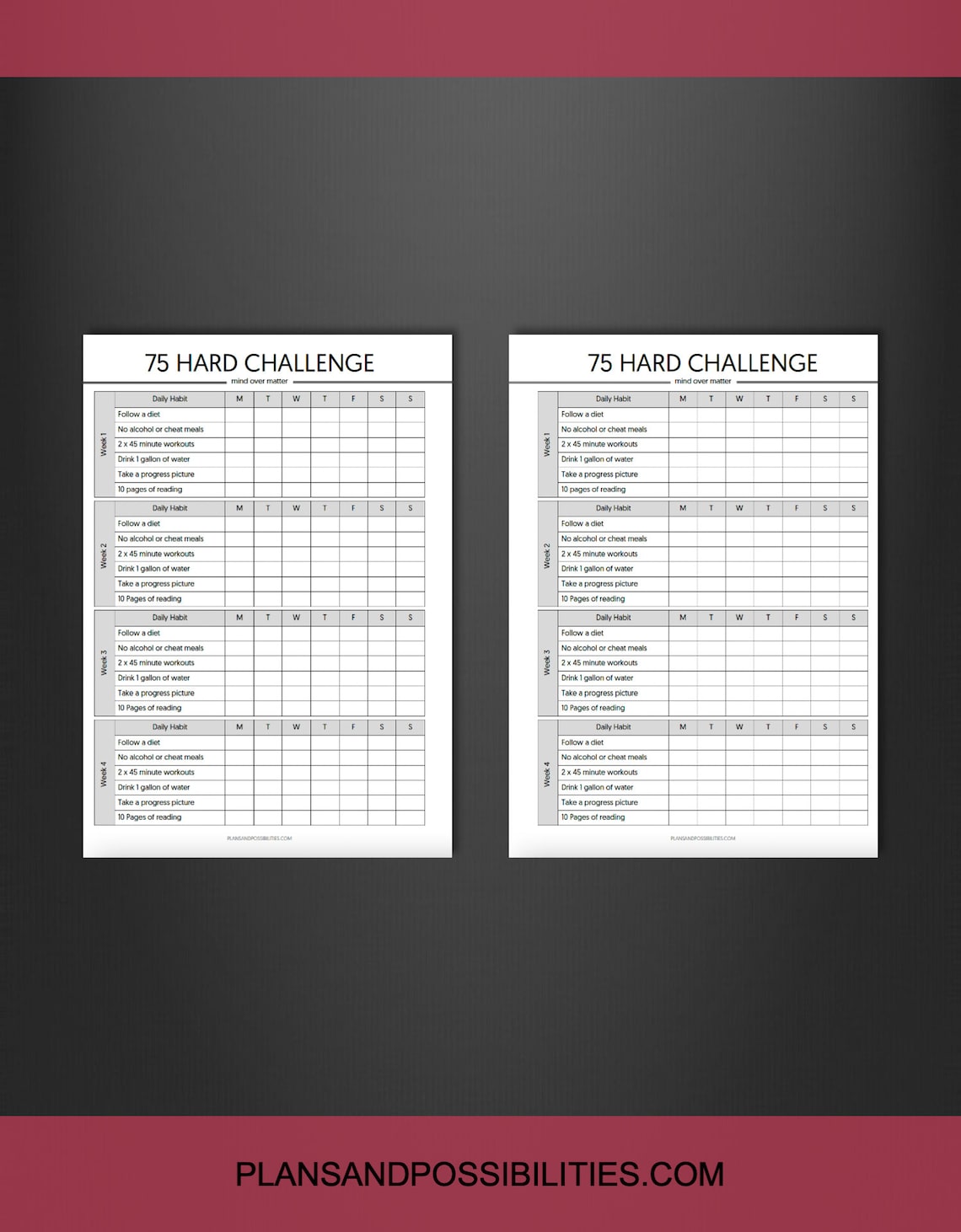 75 Hard Challenge Printable, 75 Hard Printable, 75 Hard Tracker, 75 ...