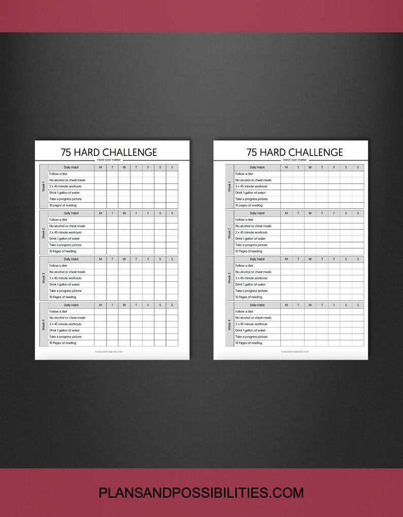 75 Hard Challenge Printable, 75 Hard Printable, 75 Hard Tracker, 75 ...