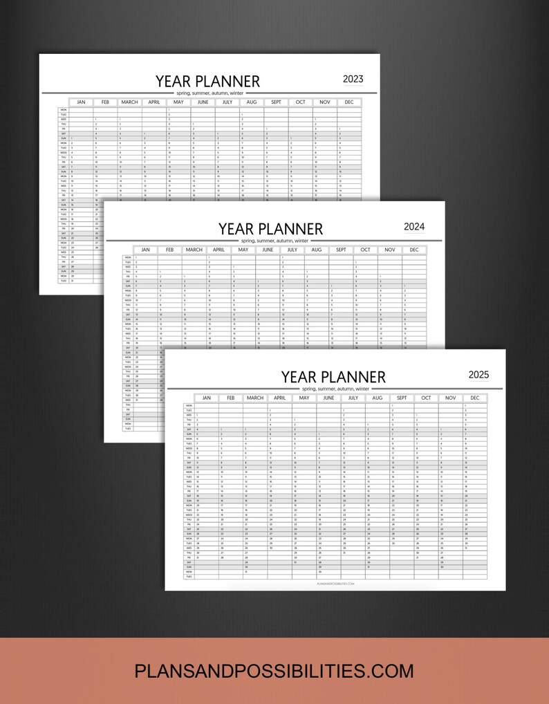 Year Planner Pack, 2021, 2022, 2023, 2025, 2025, Calendar Pack, Yearly