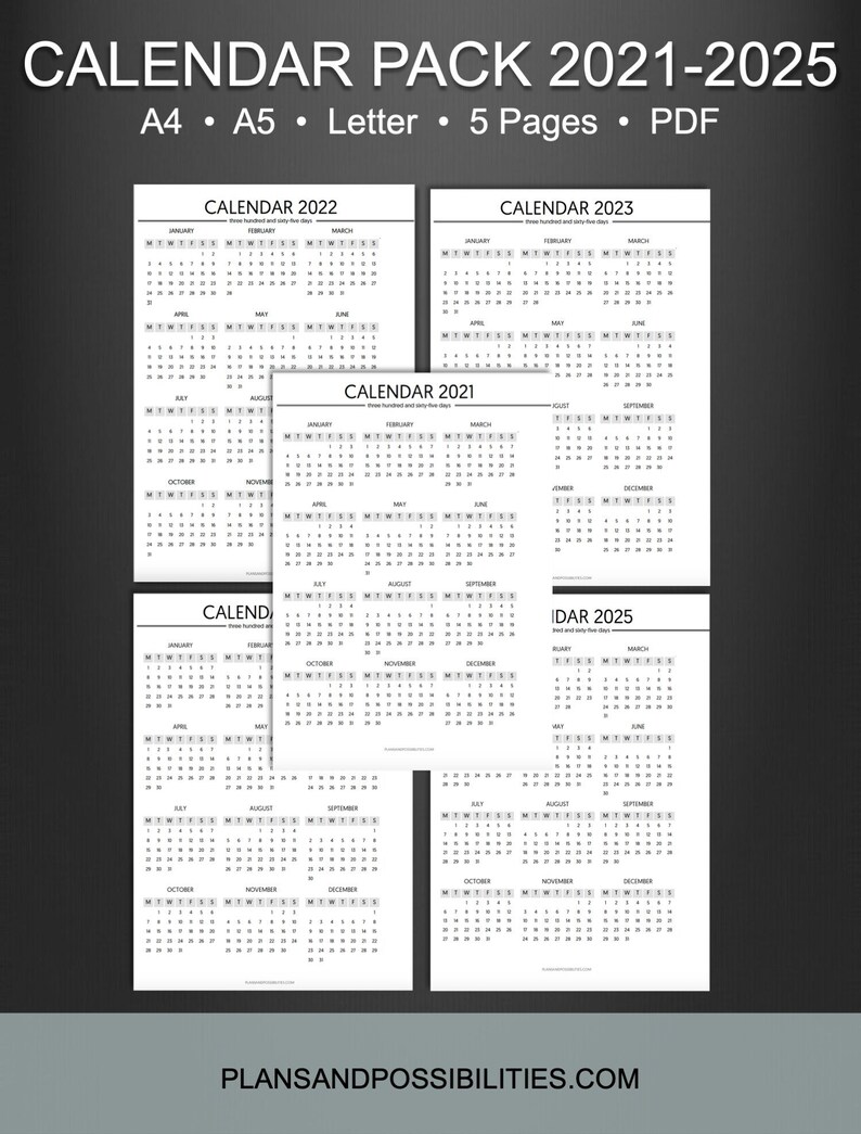 Calendar Refill, 2022, 2023, 2024, 2025, Year Planner, Year on One Page