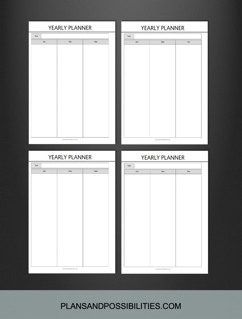 Yearly Overview Vertical, Yearly Calendar on Two Pages Printable ...