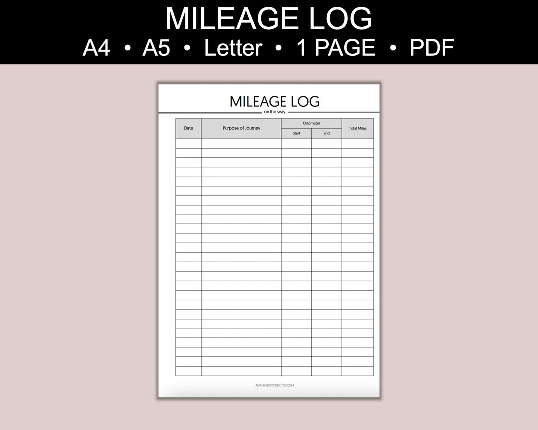 Mileage Log Book, Mileage Log Printable, Mileage Log Template, Mileage Tracker Printable Mileage ...