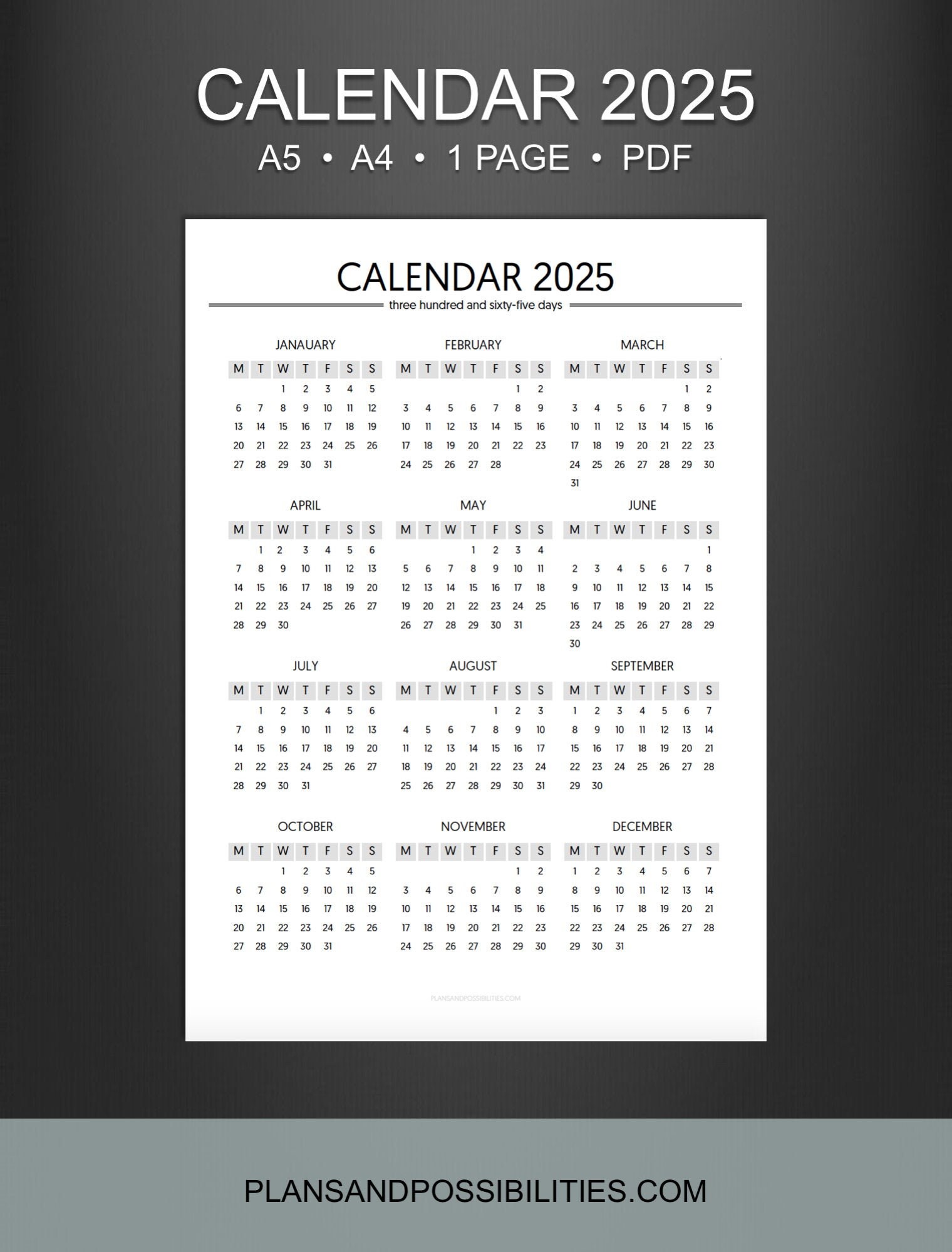 Printable A5 Monthly Calendar 2025 Emily Johnson