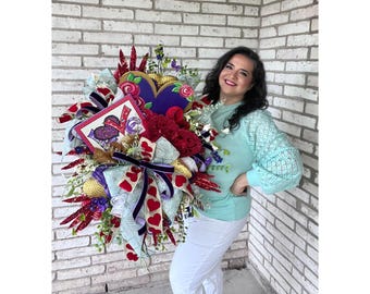 Unique Valentines Day Wreath for Front Door, Elegant Valentines Day Decoration, Purple Valentines Day Decor, Valentines Day Hearts Wreath