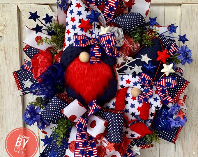 Patriotic Wreath, Patriotic Wreaths for Front Door, Patriotic Gnome