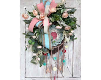 Grapevine Wreath for Front Door, Grapevine Dreamcatcher Wreath, Floral Grapevine Wreath, Handmade Wedding Gift, Wreath with Dreamcatcher
