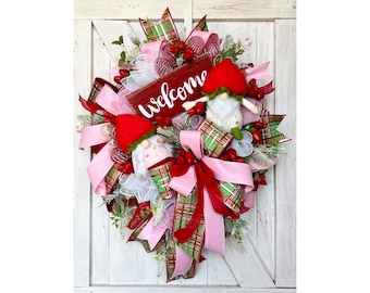 Summer Wreaths for Front Door, Extra Large Summer Floral Wreath, Summer Gnome Wreath, Garden Gnome Decorations, Strawberry Welcome Wreath