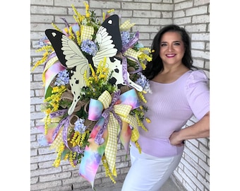 Handcrafted Butterfly Spring Wreath, Everyday Wreath for Front Door, Large Butterfly Door Wreath, Easter Summer Decoration, All Year Wreath