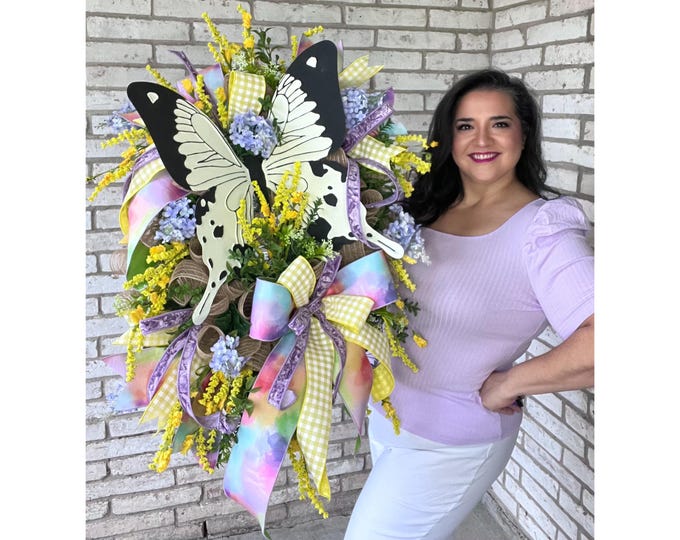 Handcrafted Butterfly Spring Wreath, Everyday Wreath for Front Door, Large Butterfly Door Wreath, Easter Summer Decoration, All Year Wreath