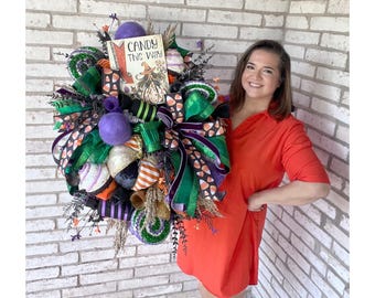 Elegant Halloween Wreaths for Front Door, Halloween Wreaths and Door Decor, Outdoor Halloween Decorations, Front Door Halloween Candy Wreath