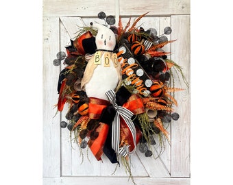 Halloween Wreath for Front Door, Primitive Halloween Decorations, Rustic Halloween Decorations, Halloween Wreaths and Door Decor