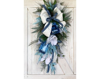 Elegant Christmas Swag for Front Door, Hanukkah Wreath for Front Door, Winter Wreath for Front Porch, Christmas Wreath with Big Jewels