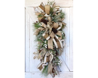 Elegant Christmas Wreath for Front Door, Religious Christmas Wreath, Rustic Christmas Swag, Rustic Glam Christmas Wreath, Christmas Angel