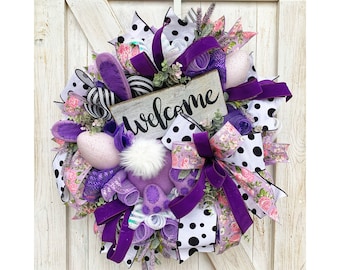 Purple Easter Wreath for Front Door, Bunny Butt Wreath, Easter Rabbit Wreath, Purple Easter Bunny Wreath, Purple Lover Wreath, Spring Wreath