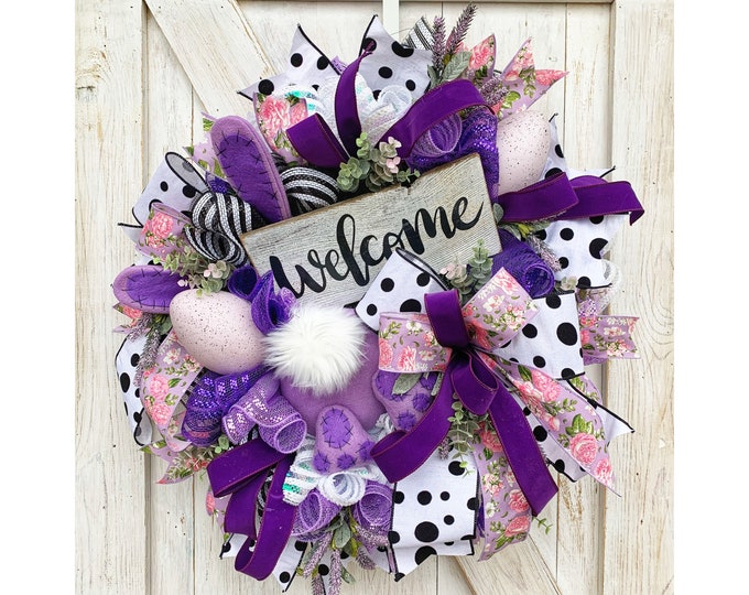 Purple Easter Wreath for Front Door, Bunny Butt Wreath, Easter Rabbit Wreath, Purple Easter Bunny Wreath, Purple Lover Wreath, Spring Wreath