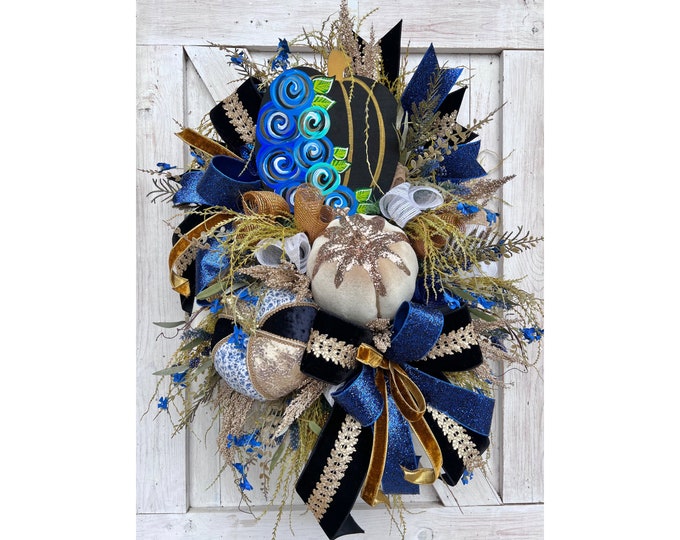 Fall Decor for Front Porch, Boho Chic Fall Wreaths for Front Door with Pumpkins, Fall Wreaths and Door Decor, Outdoor Fall Decorations,