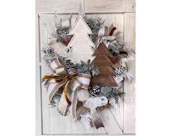 Rustic Christmas Wreath for Front Door, Farmhouse Christmas Home Decor, Winter Wonderland Christmas Wreath, Boho Christmas Decorations