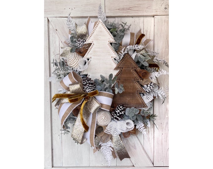 Rustic Christmas Wreath for Front Door, Farmhouse Christmas Home Decor, Winter Wonderland Christmas Wreath, Boho Christmas Decorations