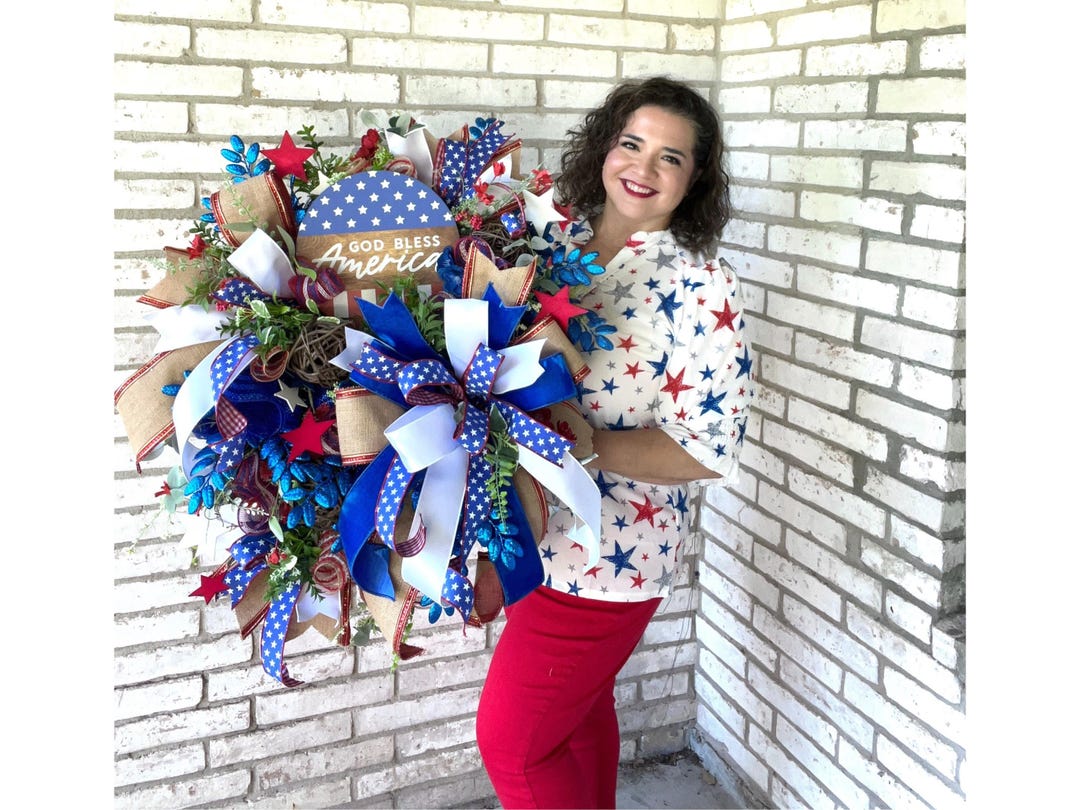 Patriotic Wreath: Red White Blue, 4th of July Door Decor - Etsy