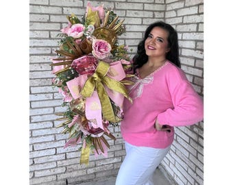 Romantic Valentines Day Wreath for Front Door, Valentines Day Swag with Jewels, Jewel Wreath for Valentines Day, Gift for Mothers Day