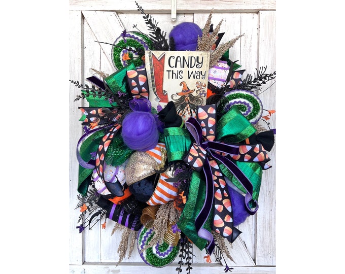 Elegant Halloween Wreaths for Front Door, Halloween Wreaths and Door Decor, Outdoor Halloween Decorations, Front Door Halloween Candy Wreath