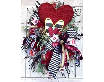 Valentine’s Day Wreath for Front Door, Elegant Valentines Day Wreath, Valentines Day With with Jewels, Valentines Day Decorations