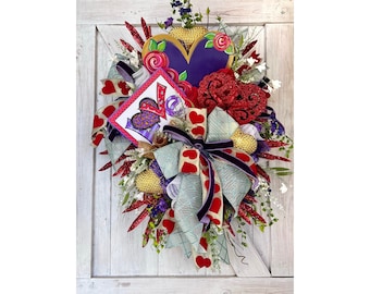 Unique Valentines Day Wreath for Front Door, Elegant Valentines Day Decoration, Purple Valentines Day Decor, Valentines Day Hearts Wreath